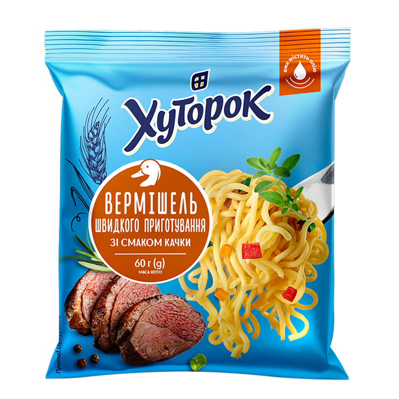 Вермішель швидкого приготування зі смаком качки ТМ "Хуторок" 60г